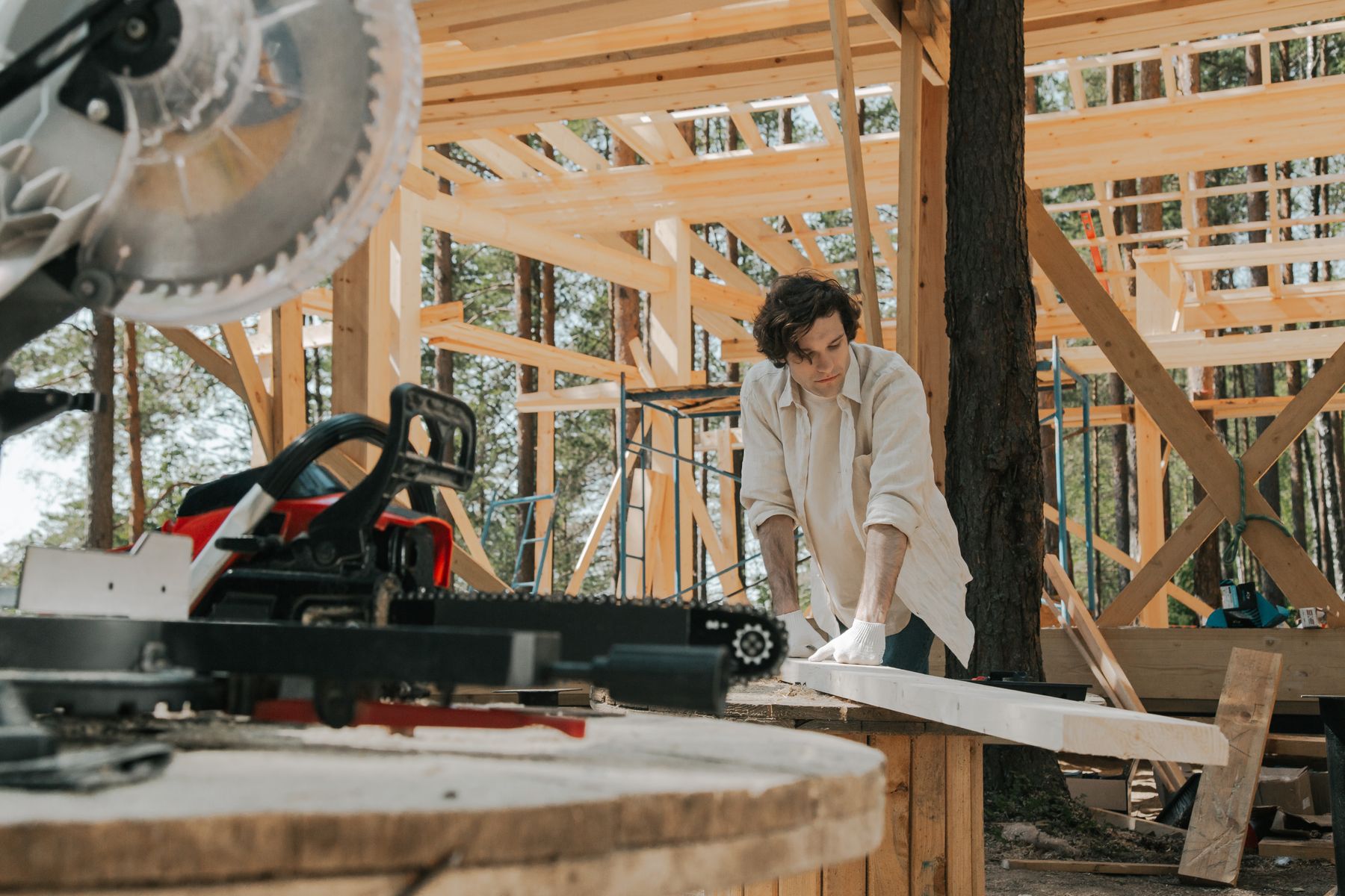Carpenter working at a residential construction site